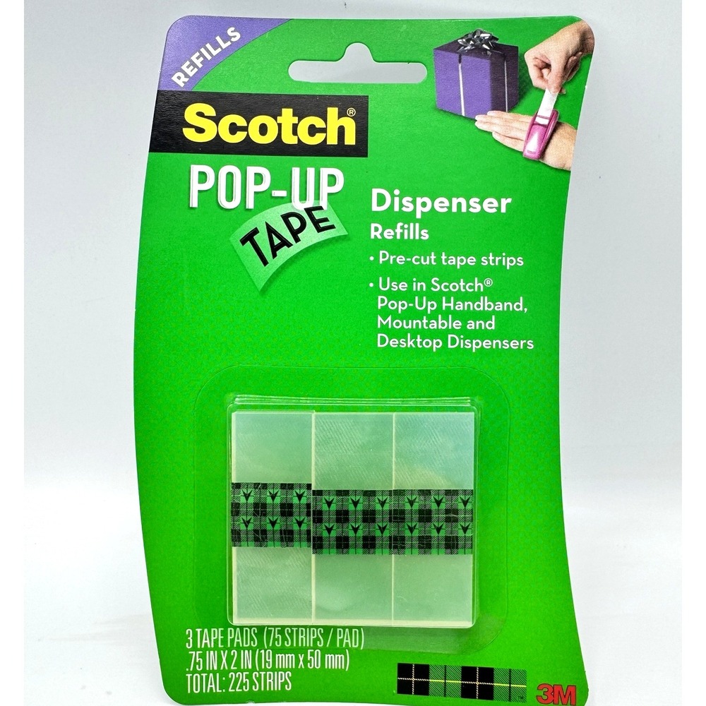 Scotch Pop Up Tape Refills 3 Pack 225 Strips Precut Dispenser 3M New NOS